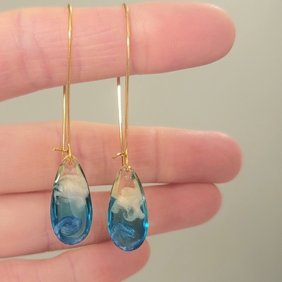 Handmade Jewelry - Ocean-Inspired Blue and Gold Earrings